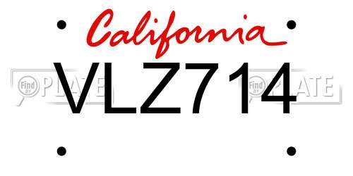 VLZ714 California License Plate