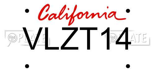 VLZT14 California License Plate