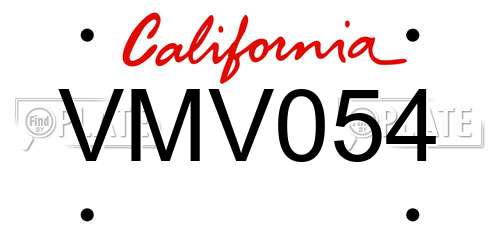 VMV054 California License Plate