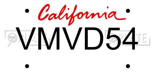 VMVD54 California License Plate
