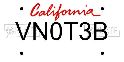 VN0T3B California License Plate