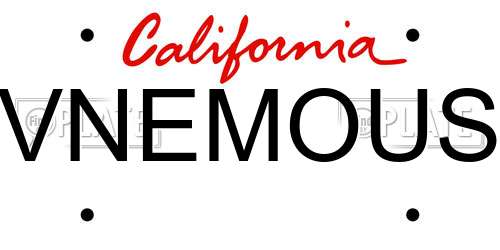VNEMOUS California License Plate