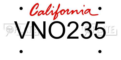 VNO235 California License Plate