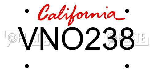 VNO238 California License Plate