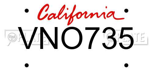 VNO735 California License Plate