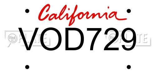 VOD729 California License Plate
