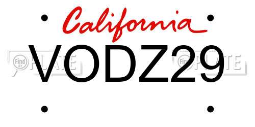 VODZ29 California License Plate
