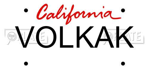 VOLKAK California License Plate