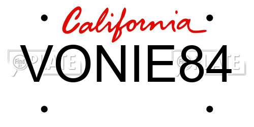 VONIE84 California License Plate