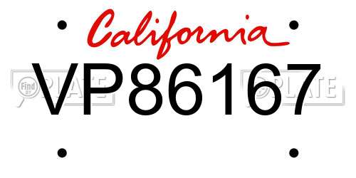 VP86167 California License Plate