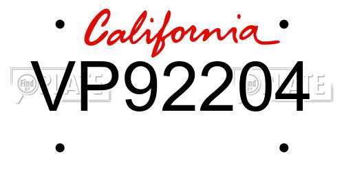VP92204 California License Plate