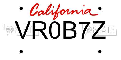 VR0B7Z California License Plate