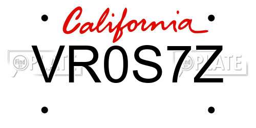 VR0S7Z California License Plate