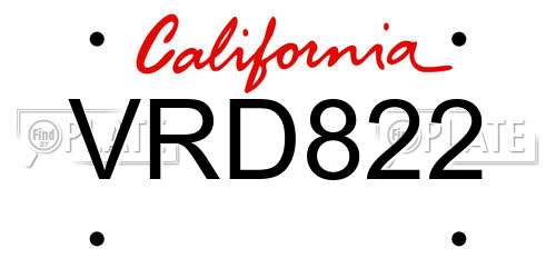 VRD822 California License Plate