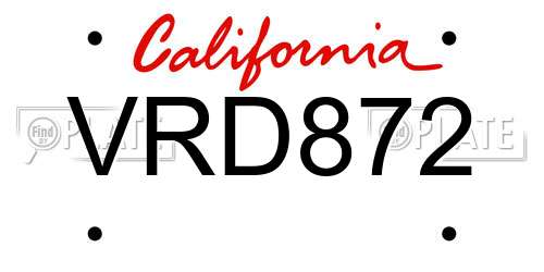 VRD872 California License Plate