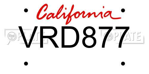 VRD877 California License Plate