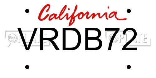 VRDB72 California License Plate