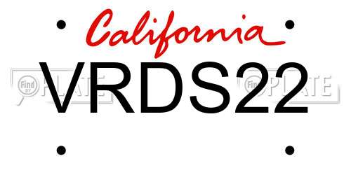 VRDS22 California License Plate