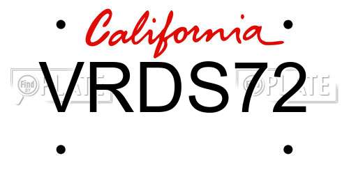 VRDS72 California License Plate