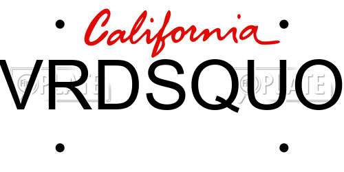 VRDSQUO California License Plate
