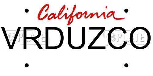 VRDUZCO California License Plate