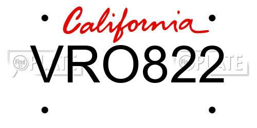 VRO822 California License Plate