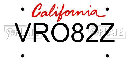 VRO82Z California License Plate