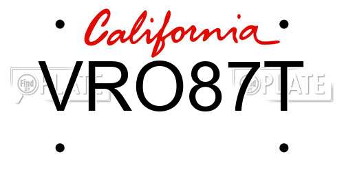 VRO87T California License Plate