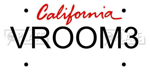 VROOM3 California License Plate