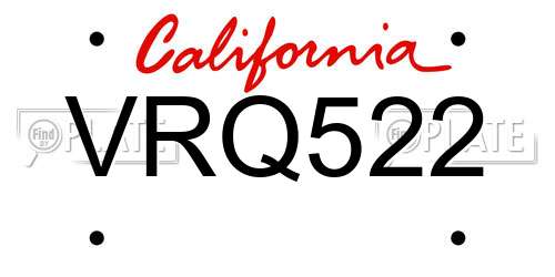 VRQ522 California License Plate