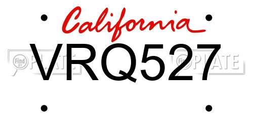 VRQ527 California License Plate
