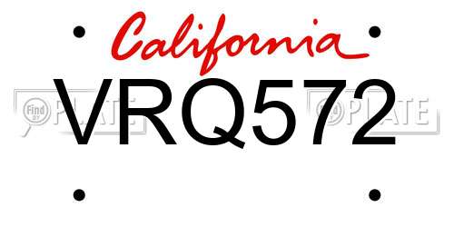 VRQ572 California License Plate