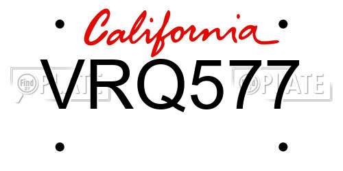 VRQ577 California License Plate