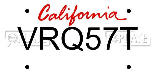 VRQ57T California License Plate