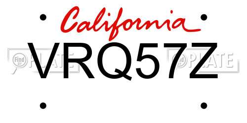 VRQ57Z California License Plate