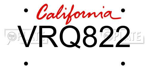 VRQ822 California License Plate