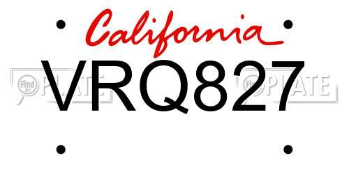 VRQ827 California License Plate