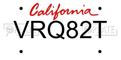 VRQ82T California License Plate