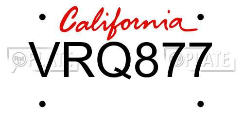 VRQ877 California License Plate