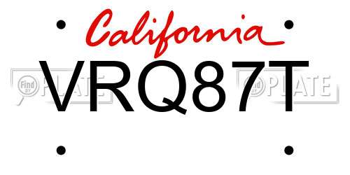 VRQ87T California License Plate
