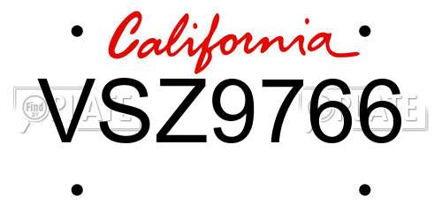 VSZ9766 California License Plate