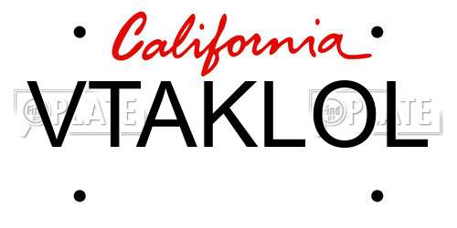 VTAKLOL California License Plate
