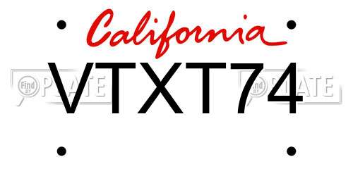VTXT74 California License Plate