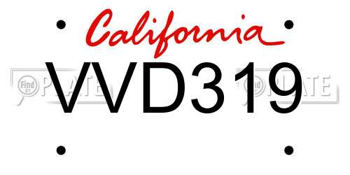 VVD319 California License Plate