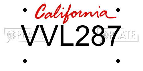 VVL287 California License Plate