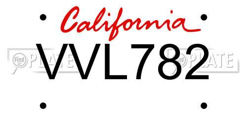 VVL782 California License Plate
