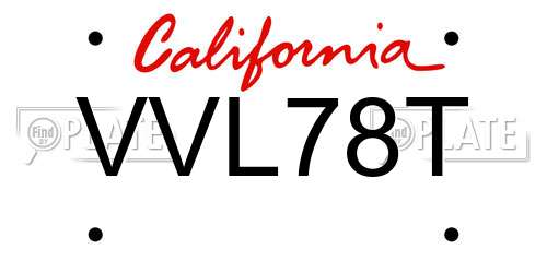 VVL78T California License Plate