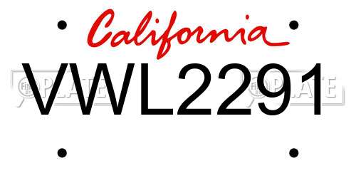 VWL2291 California License Plate