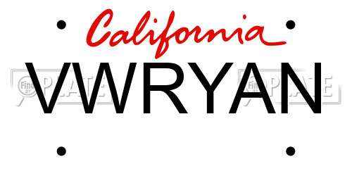 VWRYAN California License Plate