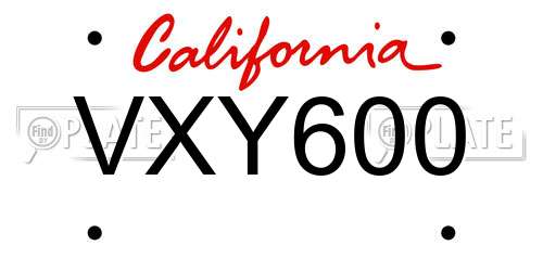 VXY600 California License Plate